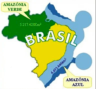 Amazônia Azul, imagem de mapa comparando a amônia ver à azul