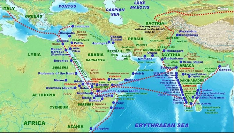 mapa com rotas de navegações egípcias