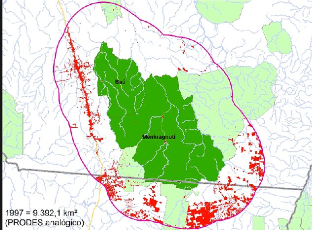 Desmatamento avança sobre unidades de conservação no Pará, mapa da região de Baú, Pará