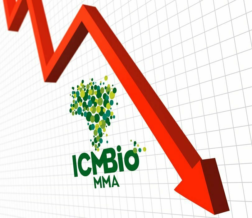 Corte no orçamento e ICMBio na penúria,imagem de um grafico mostrando queda