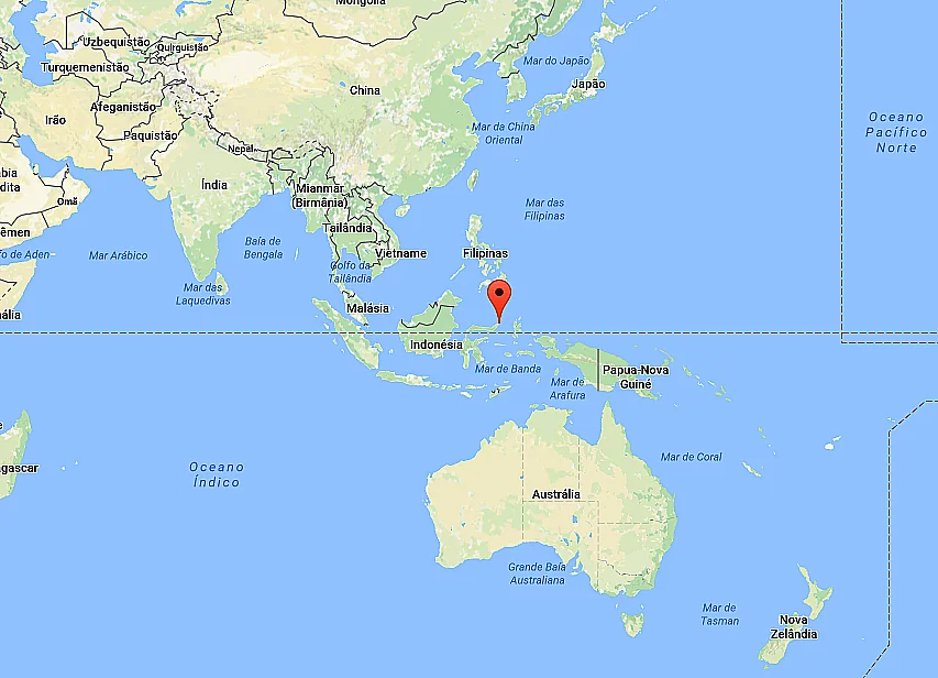 Estreito Lembeh, mapa com a localização do Estreito Lembeh, Indonésia