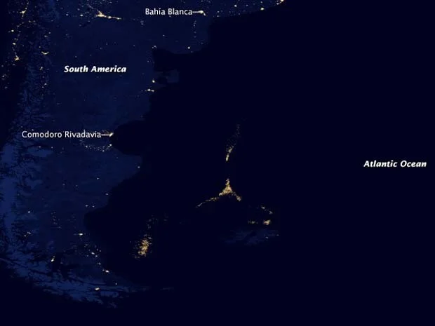 Pesqueiros na costa da Argentina, mapa da nasa mostrado pesqueiros no litoral argentino