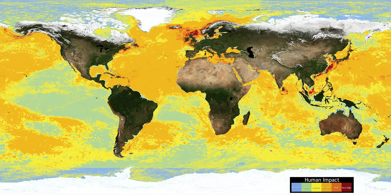 Impacto das atividades humanas sobre os oceanos , mapa mundi
