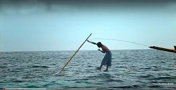 pesca artesanal de baleias, imagem de pescador artesanal da Indonésia pescando baleias