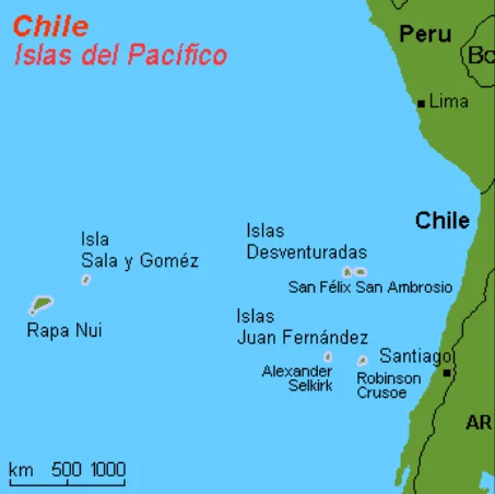 Expedição às Ilhas Desventuradas, mapa com localização das Expedição às Ilhas Desventuradas