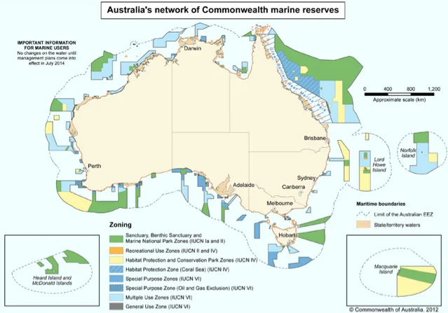 Austrália e as reservas marinhas, Mapa das áreas marinhas protegidas da Austrália/a