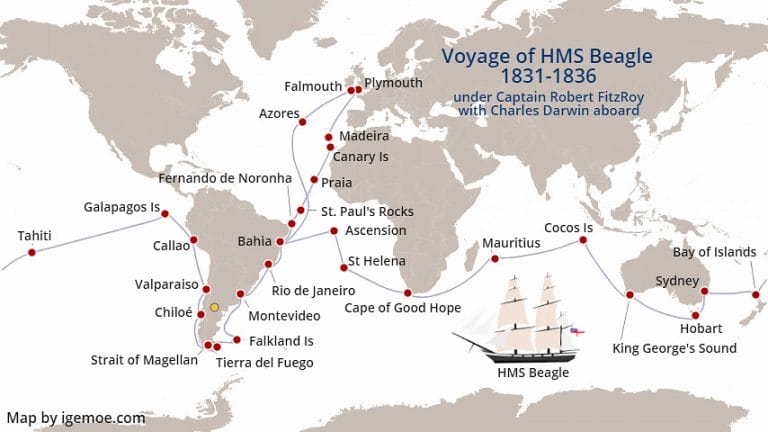 Mapa da viagem do HMS Beagle 