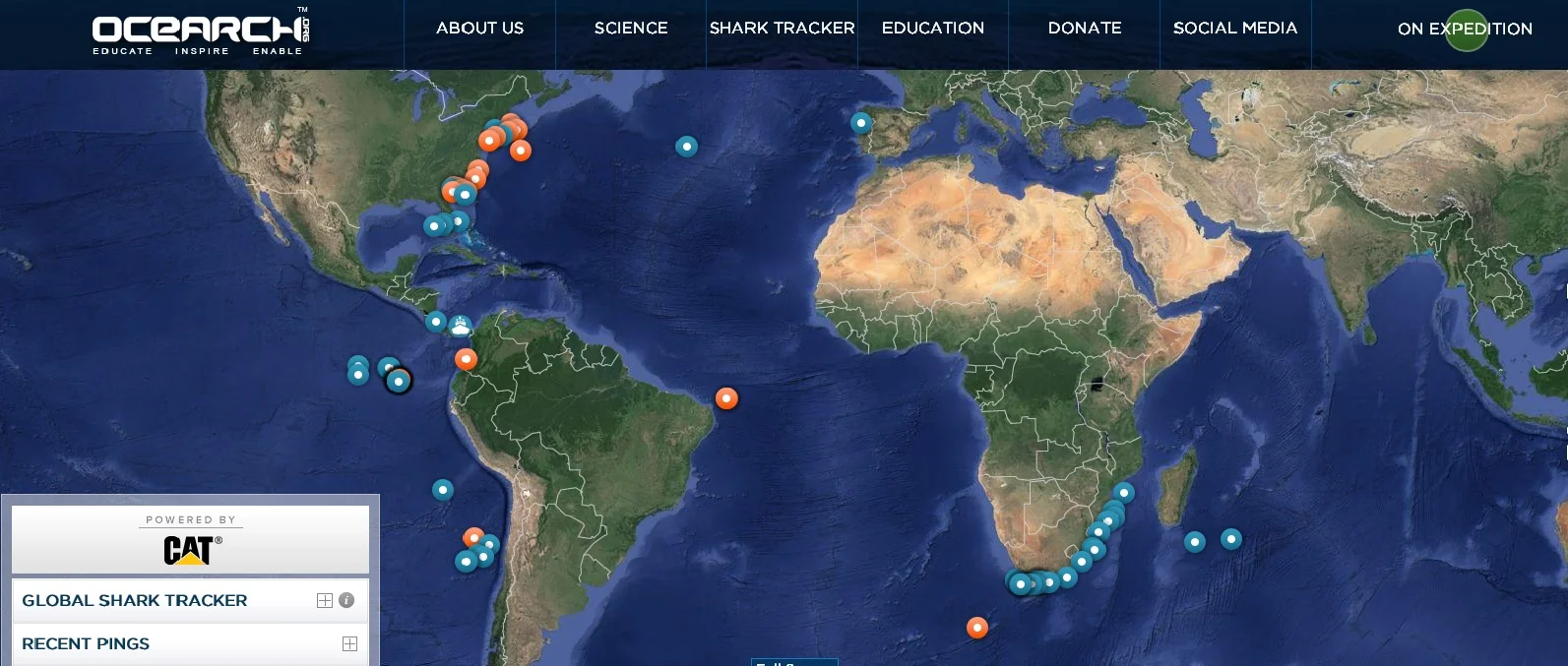  imagem de mapa mundi para Tubarões monitorados por satélite