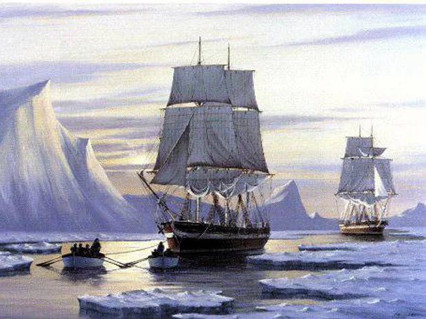 Navio lendário encontrado por canadenses,pintura navios Expedição Franklin Ártico