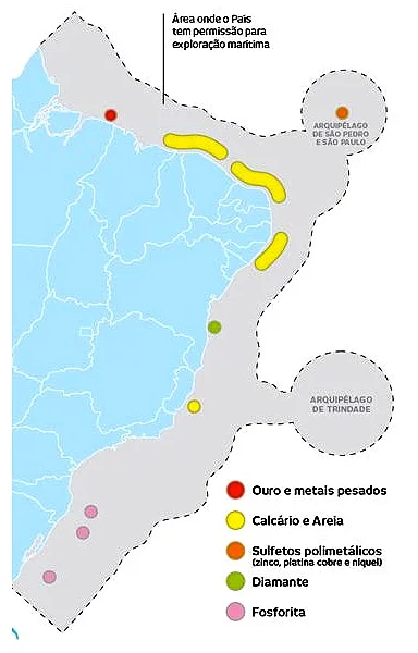algas calcárias, mapa da plataforma continental do brasil-e-recursos minerais marinhos