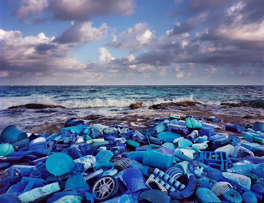 Lixo marinho vira arte, imagem de plastico no mar