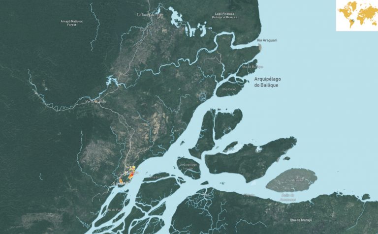 mapa com localiazação do arquipélago Bailique, Amapá