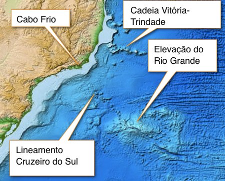 exploração mineral no Atlântico Sul, mapa do oceano perto de Rio Grande