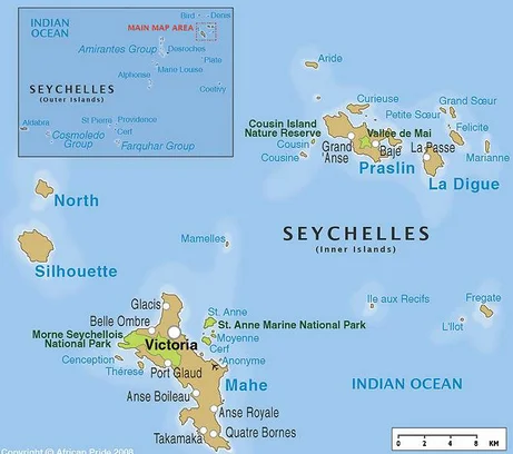 Reservas marinhas X dívida pública, imagem de mapa da reserva marinha de seychelles