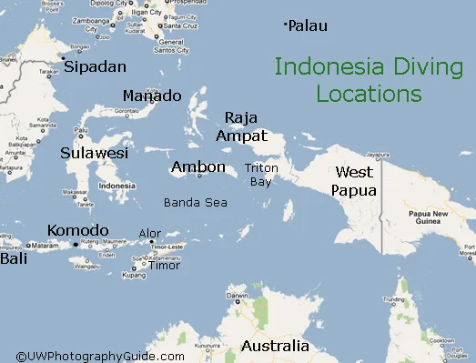 Corais de Raja Ampat: show da natureza, mapa de Raja Ampat, Indonesia