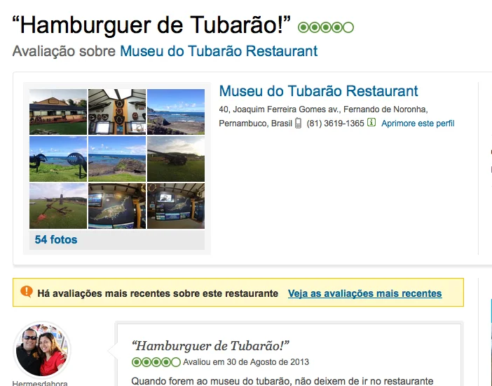 Costa brasileira, os dez maiores absurdos, imagem de anúncio de hambúrguer de tubarão em restaurante de fernando de noronha