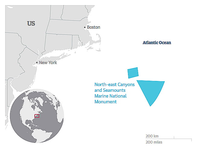 Obama cria área protegida no Atlântico, mapa da área marinha protegida por Obama