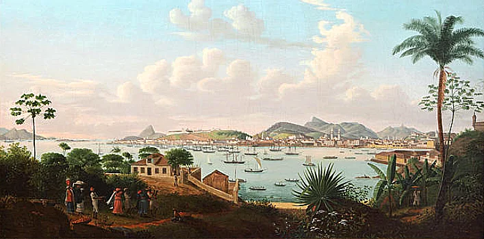 aquário do Rio de Janeiro, imagem de gravura da baía de Guanabara em 1828