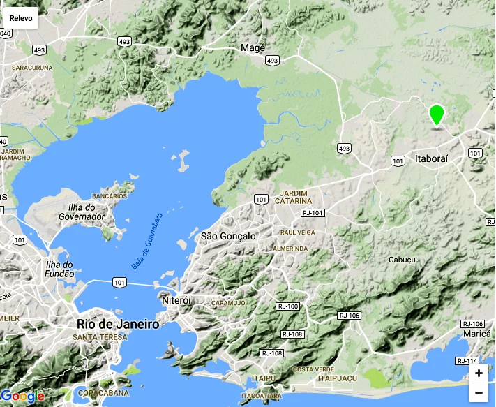 APA/ESEC Guapimirim, mapa mostrando a localização da Comperj, RJ