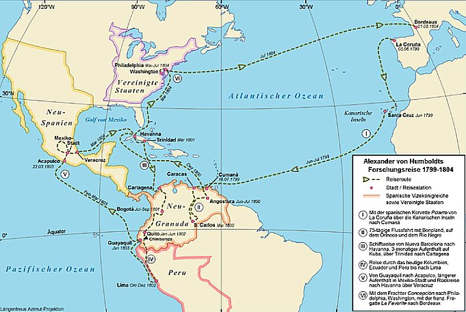  mapa-da-viagem-de Humboldt pelas-americas