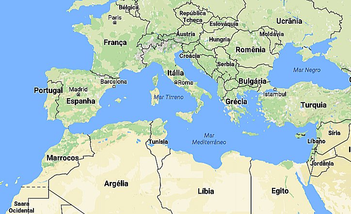 mares e oceanos mais poluídos, imagem do mapa do mediterraneo