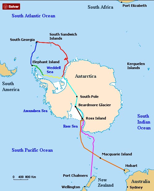 Ernest Shackleton, imagem do mapa da viagem de Shackleton