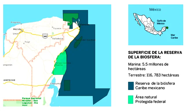 Áreas marinhas protegidas no México, mapa da área marinha protegida do méxico
