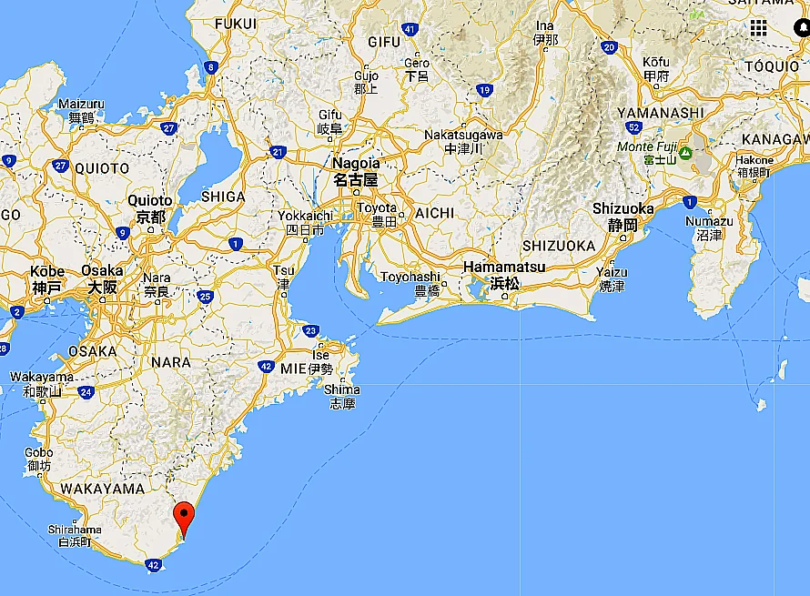 Golfinhos em cativeiro, mapa mostrando a enseada de Taiji, Japão