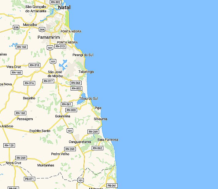 Turismo desordenado, mapa do litoral do Rio Grande do Norte