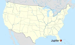 Tubarão ferido, mapa mostrando localização de Jupter, na Flórida