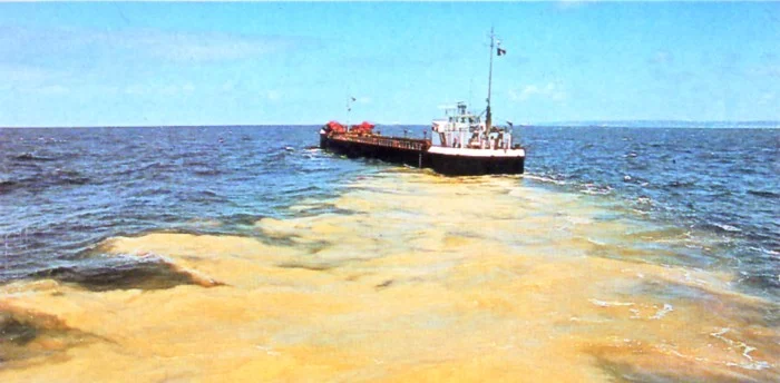 imagem de navio mercante que descarta lixo no mar