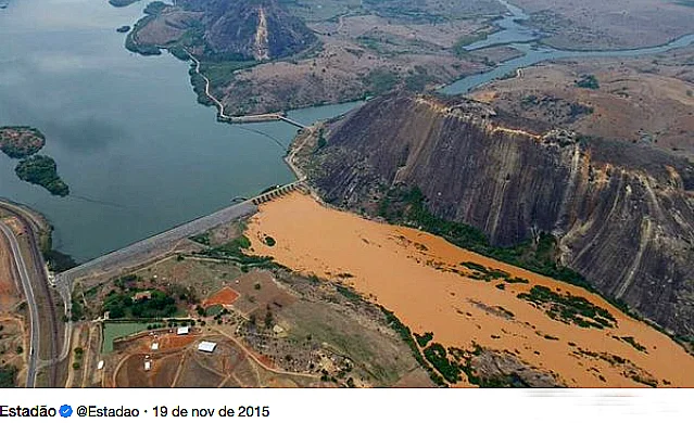 Rio Doce, imagem da ruptura da barragem do Fundão