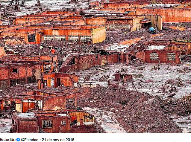 Rio Doce, imagem de cidade destruída pela lama da barragem de Fundão
