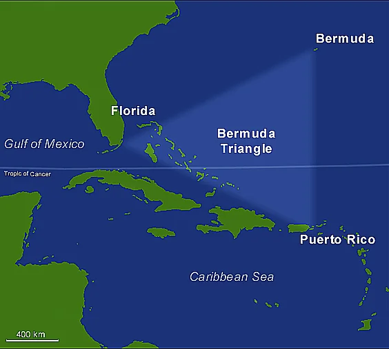 Triângulo das Bermudas, mapa do Triângulo das Bermudas