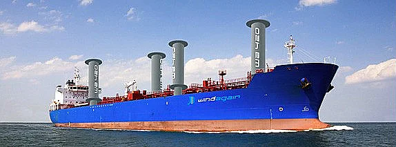  imagem de navio cargueiro com velas do tipo rotor