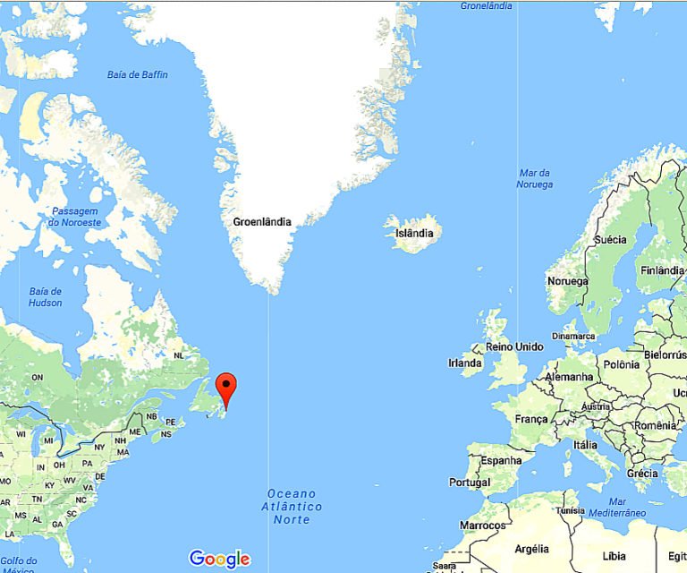 Mapa mostrando o oceano Atlântico Norte