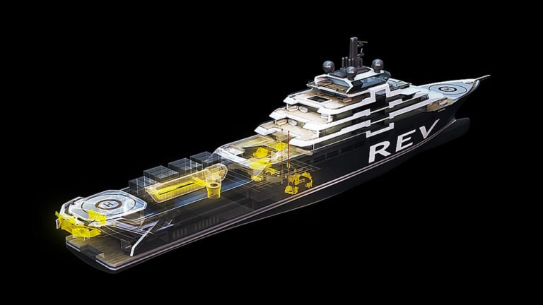 Barco de pesquisa e limpeza, ilustração do navio REV