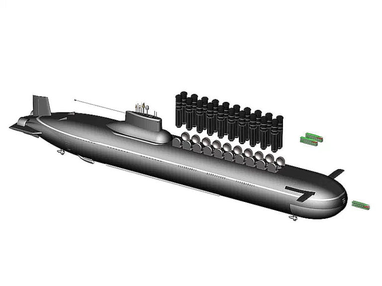 Ilustração de mísseis nos submarinos typhoons