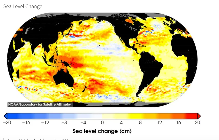 imagem de mapa mundi com o nível dos oceanos