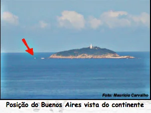 imagem da ilha Rasa, RJ, com marcação do naufrágio do vapor Buenos Aires