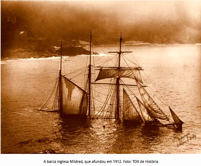 imagem de naufrágios do Brasil, barca mildred naufragada em 1912