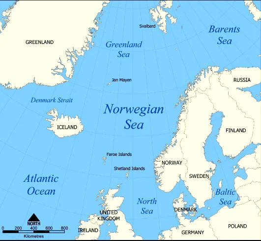 Ilustração de mapa com o mar da Noruega