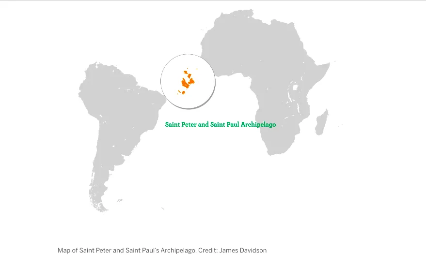 ilustração de mapa com posição de São Pedro e São paulo, arquipélago do Brasil