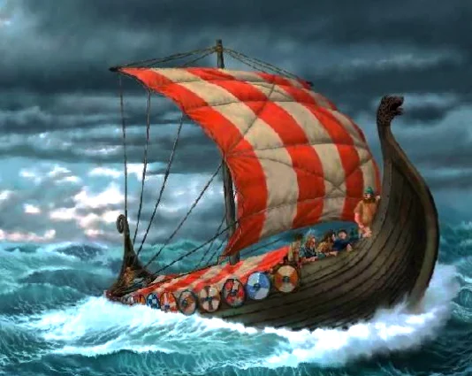 ilustração do drakkar o mais famoso navio de guerra dos vikings