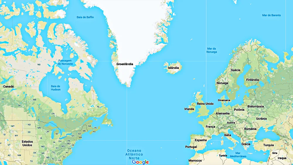 mapa mundi mostrando a Escandinávia