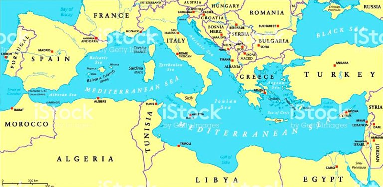 Ilustração de mapa do mediterrâneo