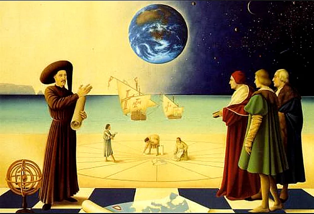 Ilustração com alegoria do Infante D. henrique e a escola de sagres