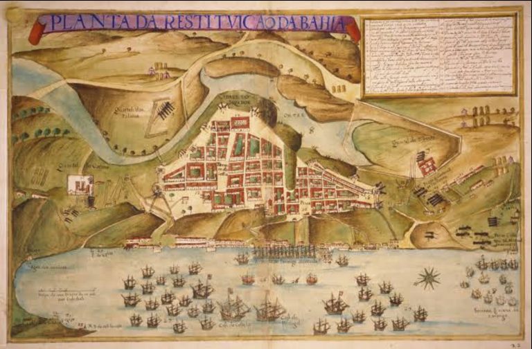 mapa de Salvador e a chegada dos holandeses em 1625