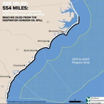 Mapa das praias americanas atingidas pela perfuração de petróleo no mar no acidente da BP