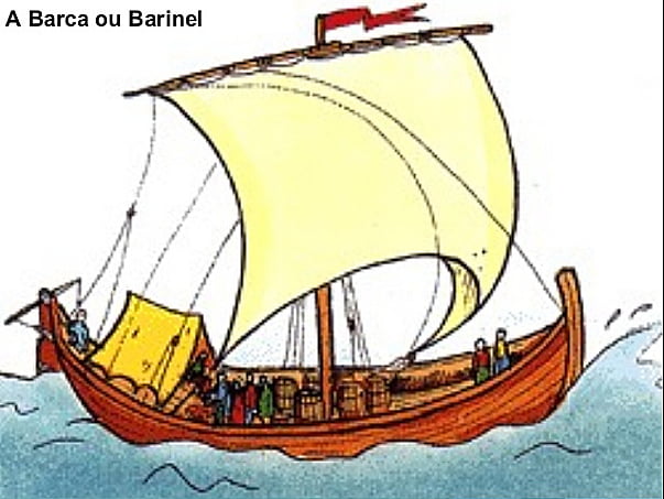 desenho de barca, ou barinél, barcos que deram origem as caravelas portuguesas